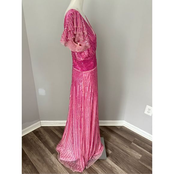 MAC DUGGAL EMBELLISHED FLUTTER CAP SLEEVE A LINE GOWN - Picture 8 of 10